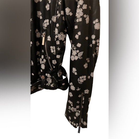 Micheal Kors Faux Leather Floral Jacket-Black&White - Picture 5 of 11